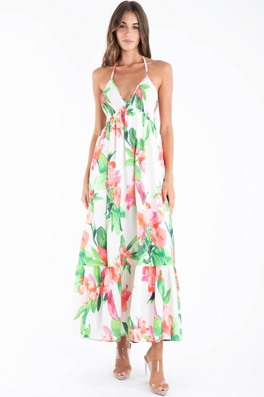 FLOWER PRINT MIDI DRESS
