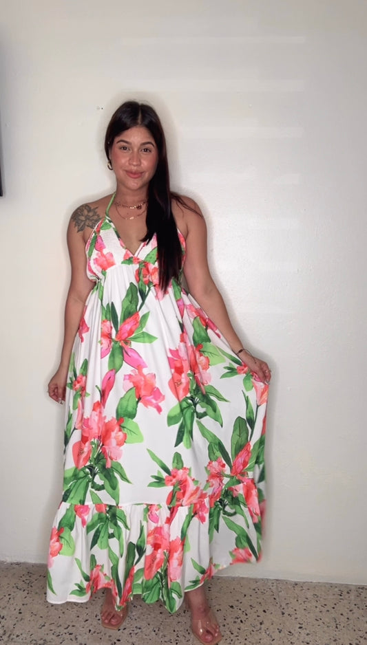 FLOWER PRINT MIDI DRESS