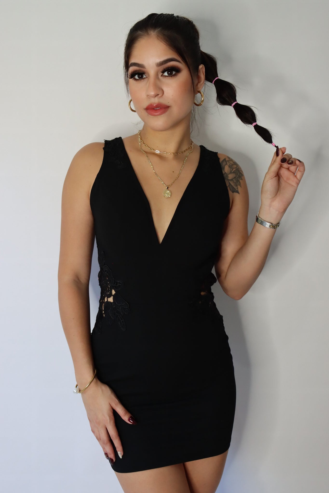 SIDE FLORAL LACE WITH MESH BACK BODY CON DRESS